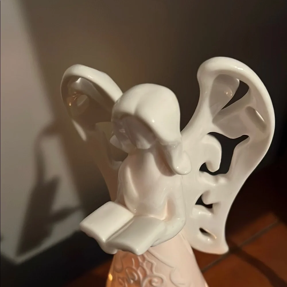 Napco Angel Lamp Figure Reading Ivory Ceramic Cut Out Light Up Religious Plug In - Picture 3 of 6